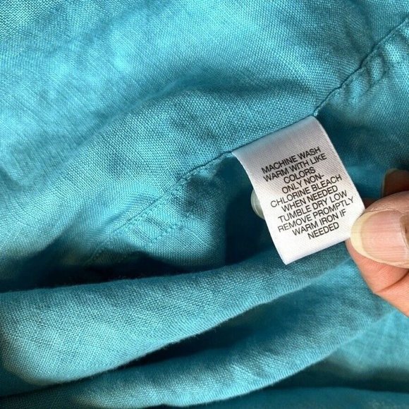 Roundtree & Yorke 100% Linen Shirt Mens Large Button Down Short Sleeve Blue NEW - Picture 8 of 12